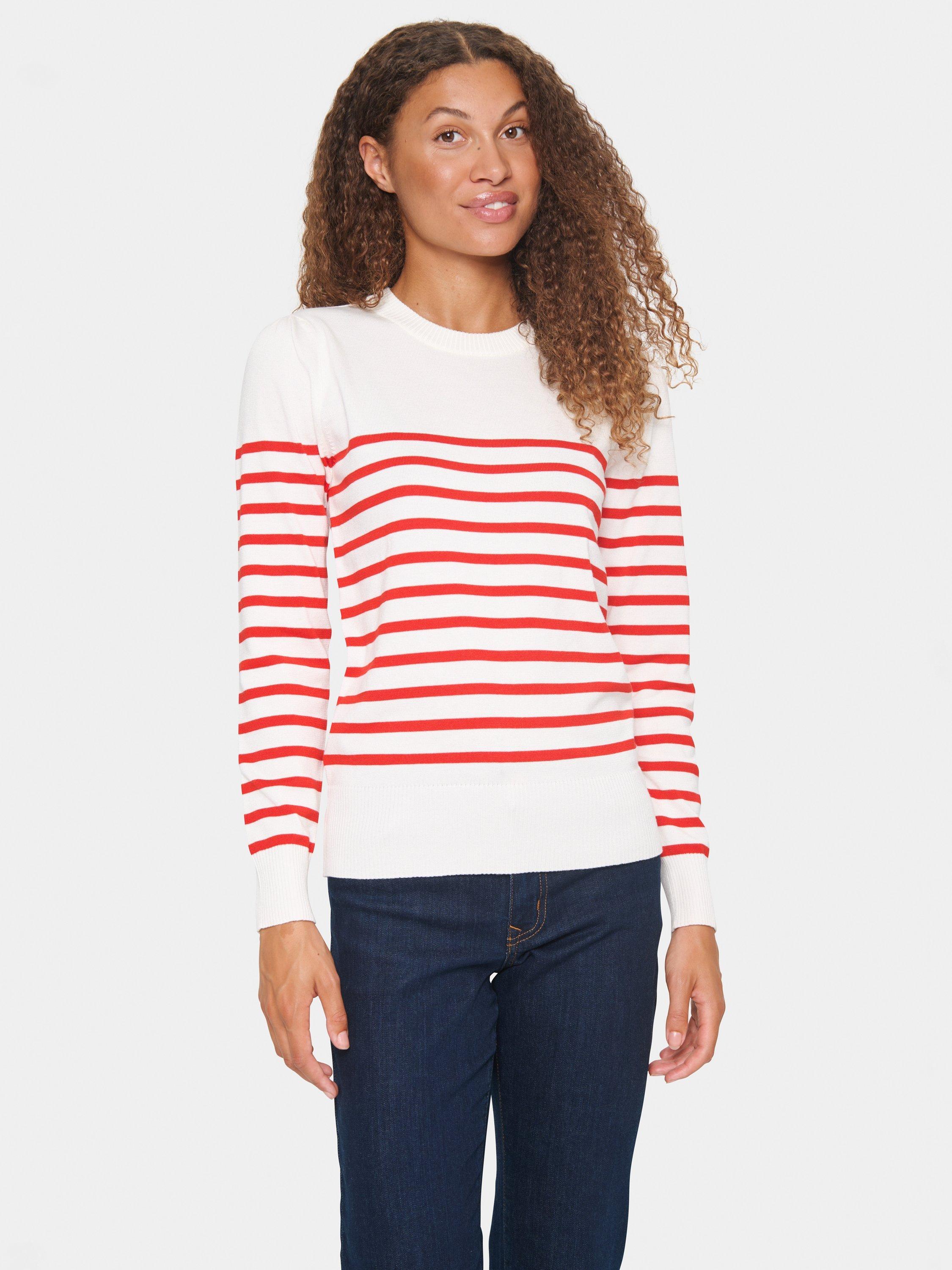 Product image 1 of 6, which shows Saint Tropez Mila Slim Fit Stripe Jumper, White/Red, XS