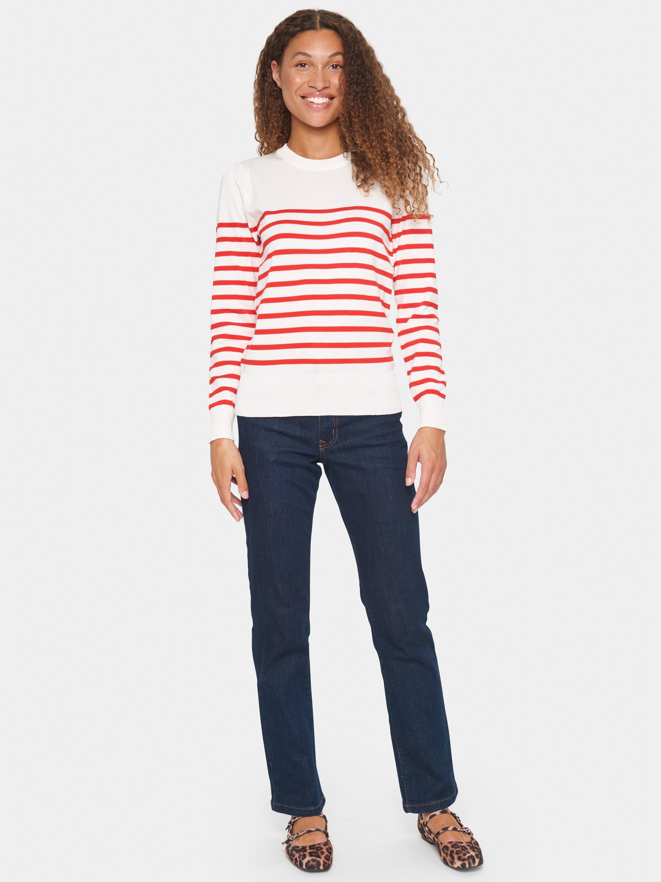 Product image 3 of 6, which shows Saint Tropez Mila Slim Fit Stripe Jumper, White/Red, XS