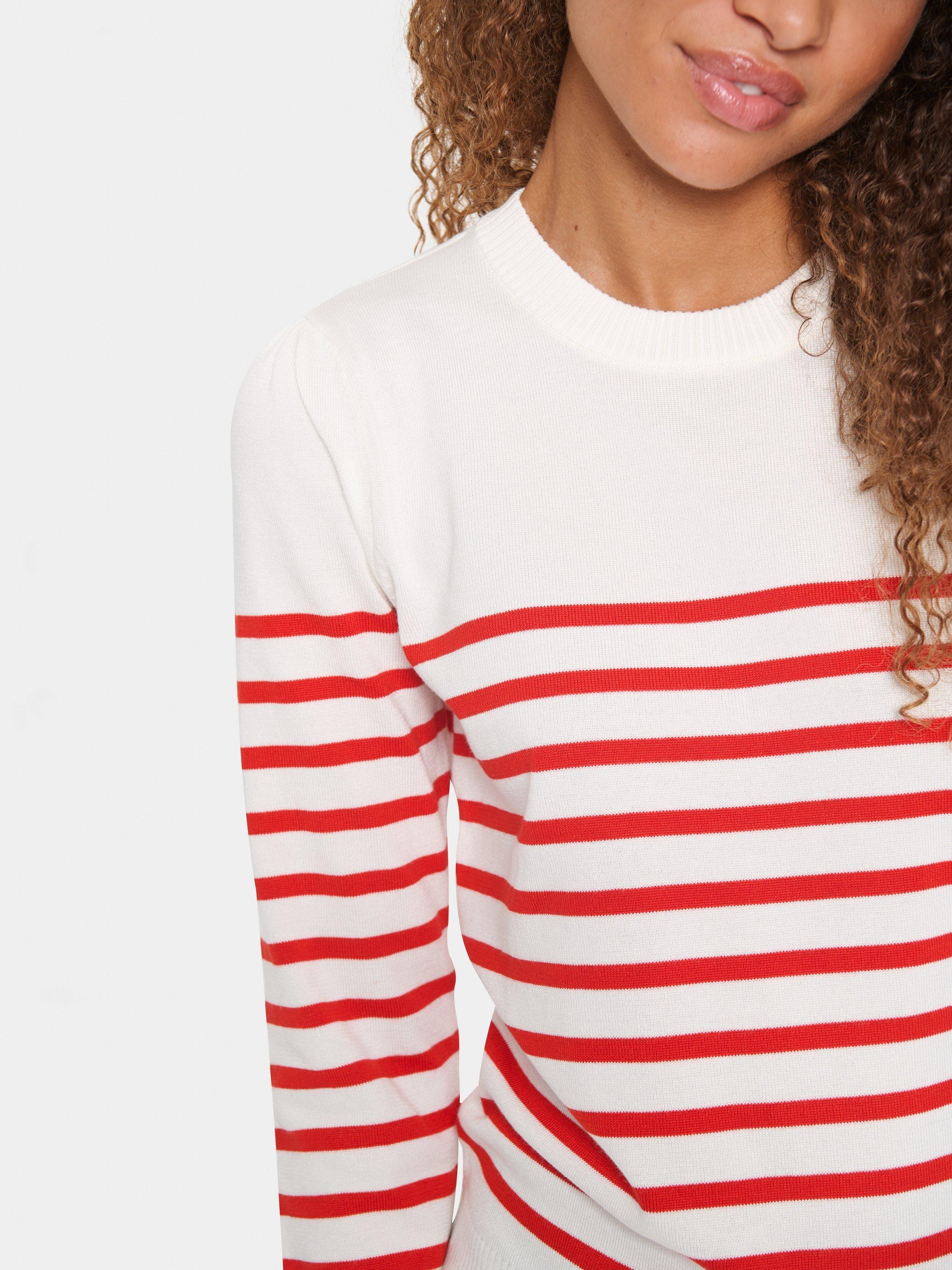 Product image 4 of 6, which shows Saint Tropez Mila Slim Fit Stripe Jumper, White/Red, XS