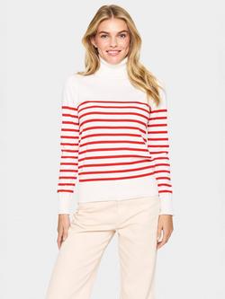 Saint Tropez Mila Stripe Roll Neck Jumper, Grey/Black, White/Red