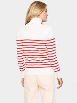 Saint Tropez Mila Stripe Roll Neck Jumper, Grey/Black - view 2, White/Red