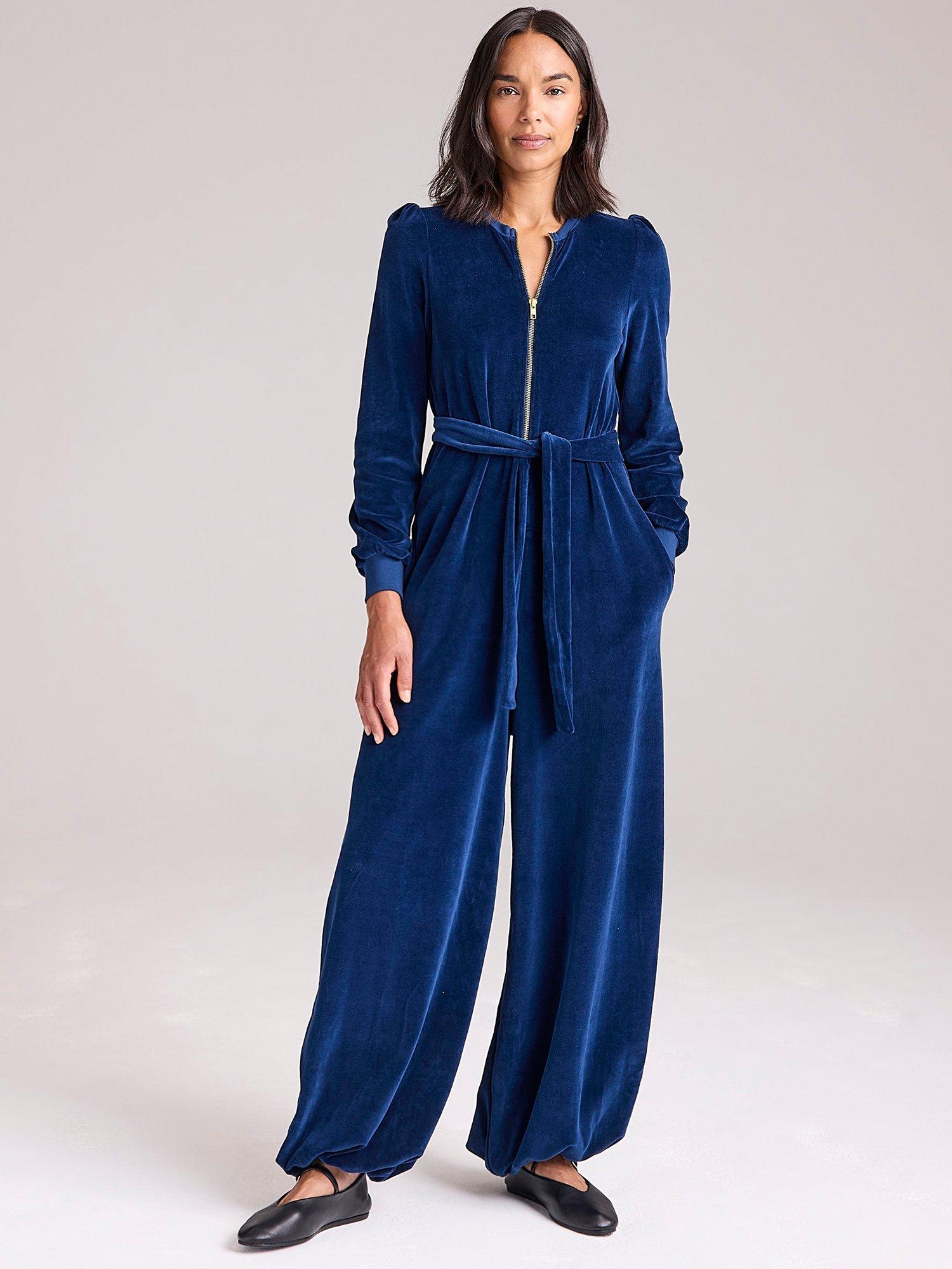 Product image 1 of 5, which shows Cape Cove Yogi Jersey Velour Jumpsuit, Blue, XS