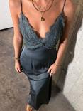 Never Fully Dressed Reha Satin Lace Bust Maxi Dress, Grey