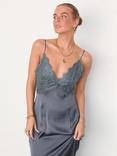 Never Fully Dressed Reha Satin Lace Bust Maxi Dress, Grey