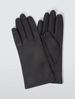 John Lewis Fleece Lined Leather Gloves, Black