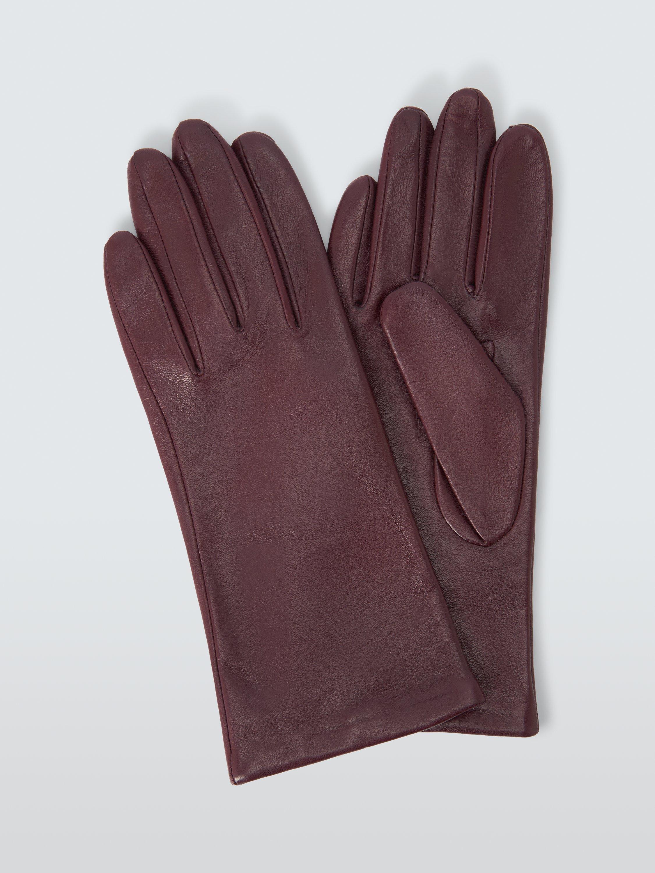 Product image 1 of 2, which shows John Lewis Fleece Lined Leather Gloves, Claret, S