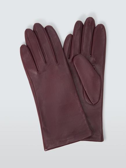 John Lewis Fleece Lined Leather Gloves, Claret
