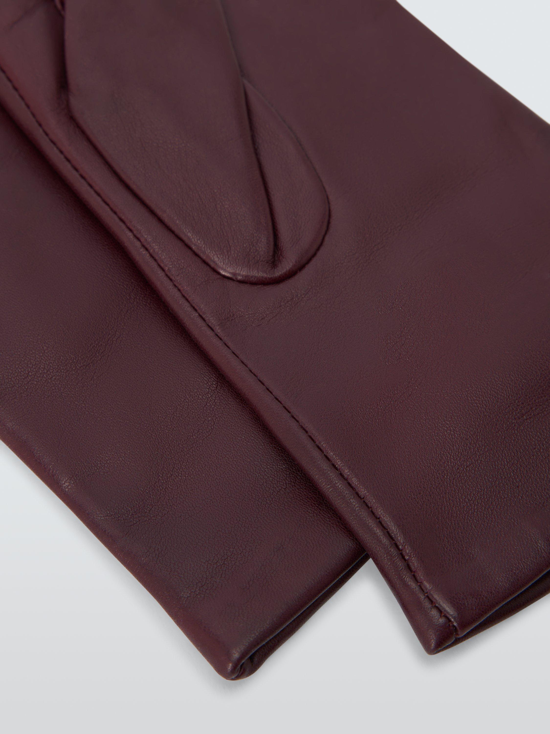 Product image 2 of 2, which shows John Lewis Fleece Lined Leather Gloves, Claret, S