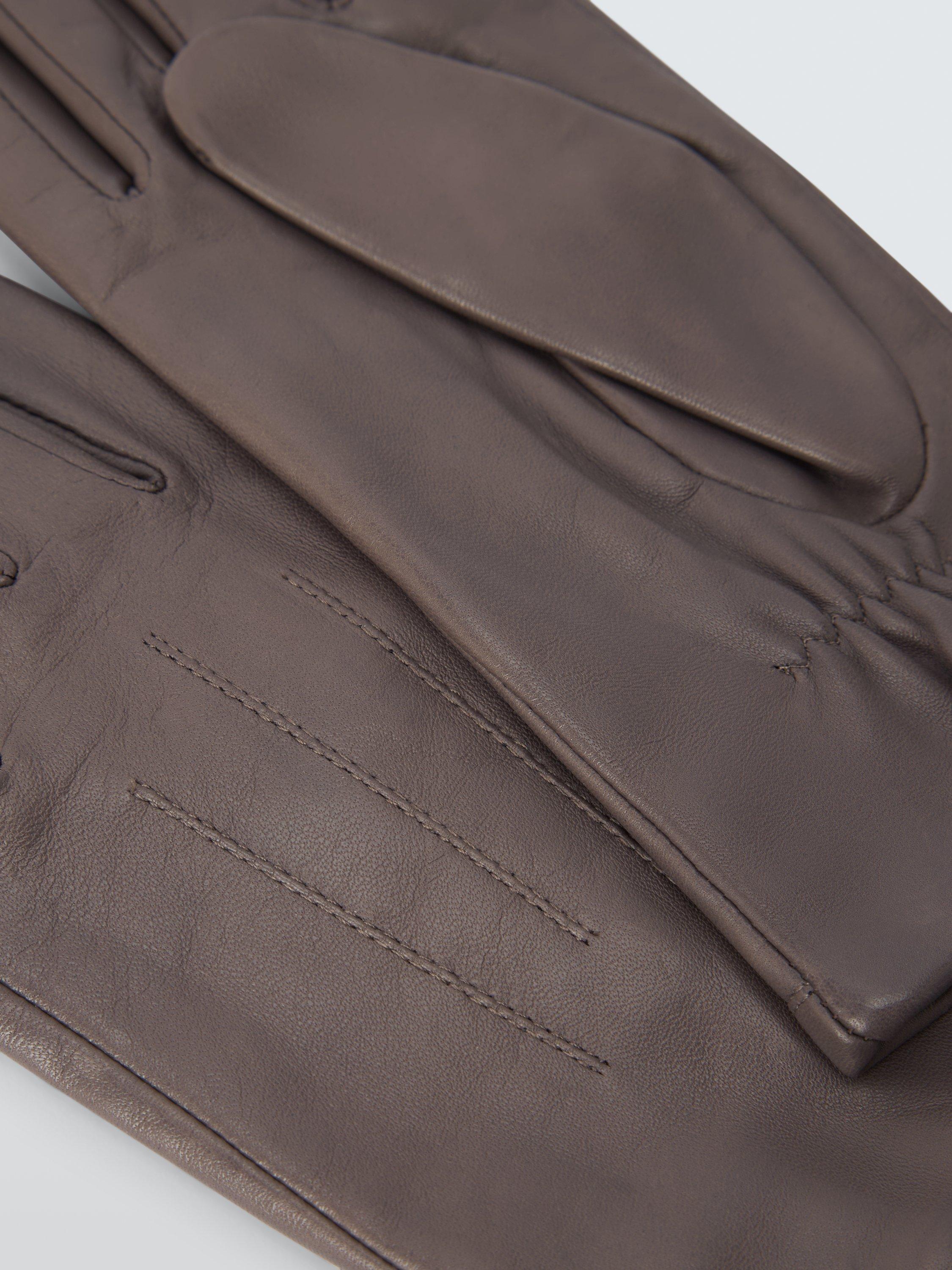 Product image 2 of 2, which shows John Lewis Stitching Detail Fleece Lined Leather Gloves, Mink, L