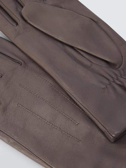 John Lewis Stitching Detail Fleece Lined Leather Gloves - view 2, Mink