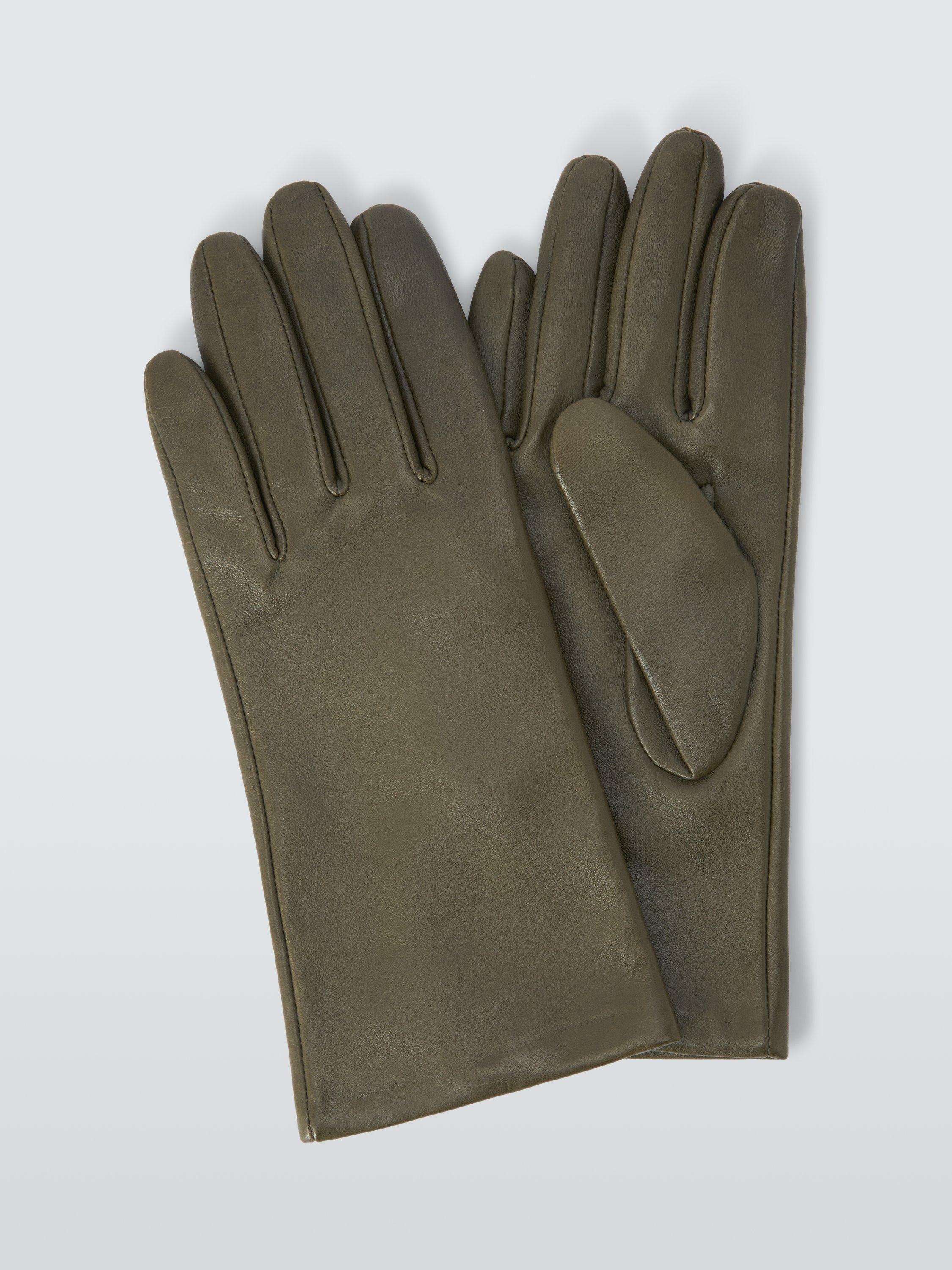John Lewis Fleece Lined Leather Gloves, Olive