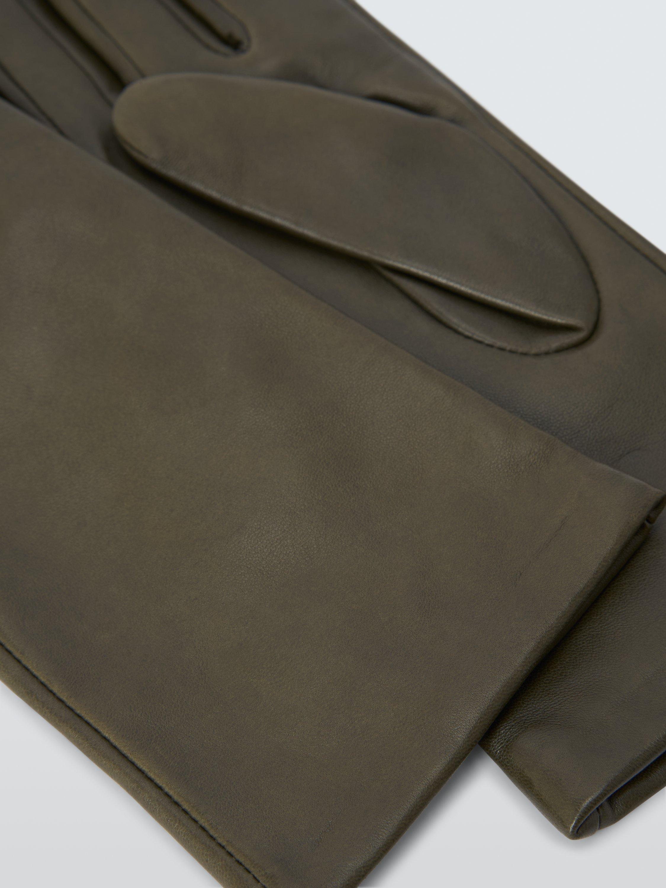 Product image 2 of 2, which shows John Lewis Fleece Lined Leather Gloves, Olive, S