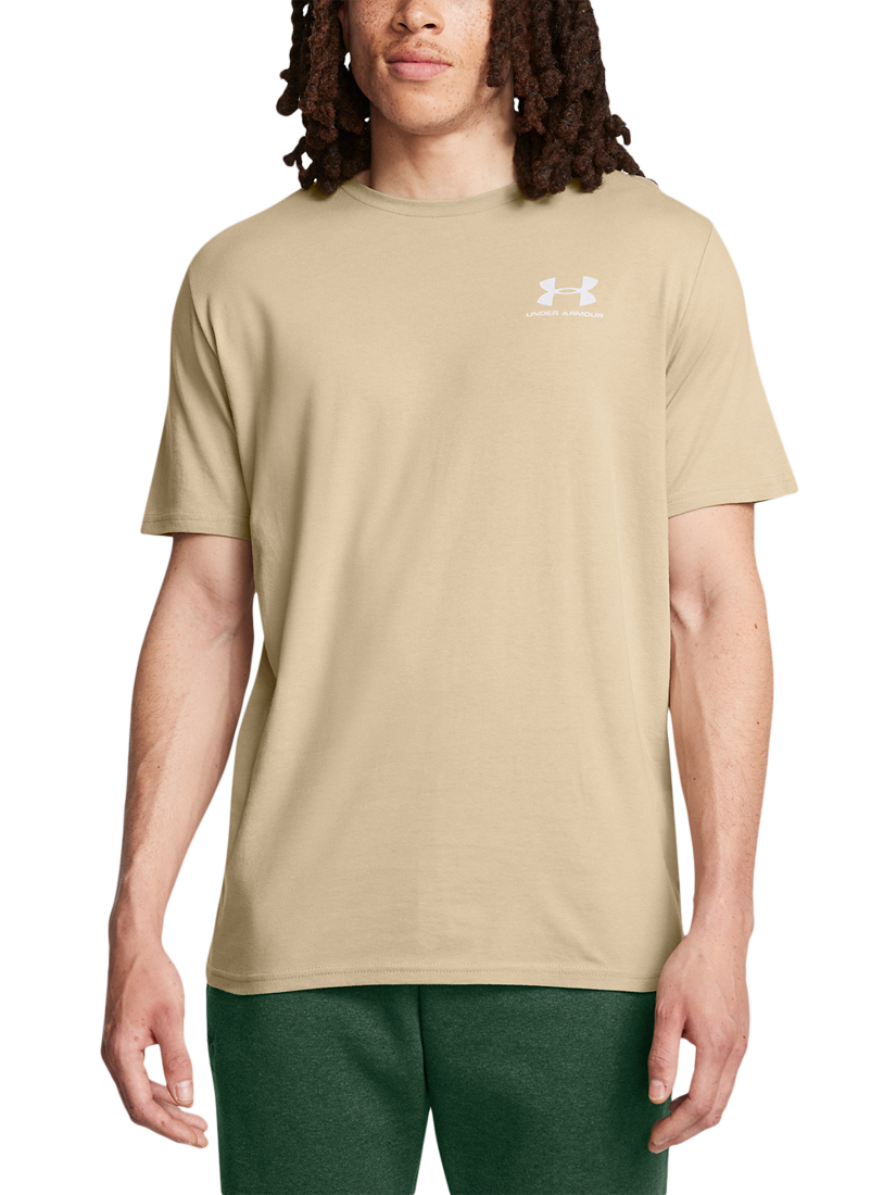 Product image 1 of 6, which shows Under Armour Logo T-Shirt, City Khaki/White, S