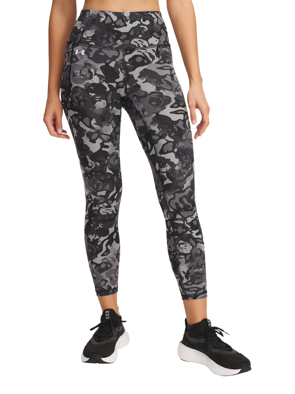 Product image 1 of 3, which shows Under Armour Motion Printed Ankle Leggings, Black/White, S