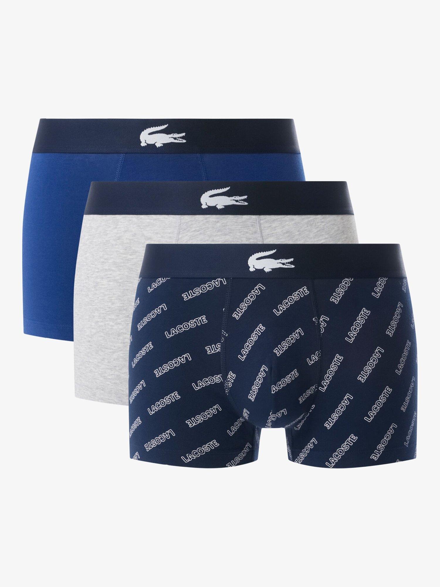 Product image 1 of 6, which shows Lacoste Logo Waistband Trunks, Pack of 3, Blue Navy, S