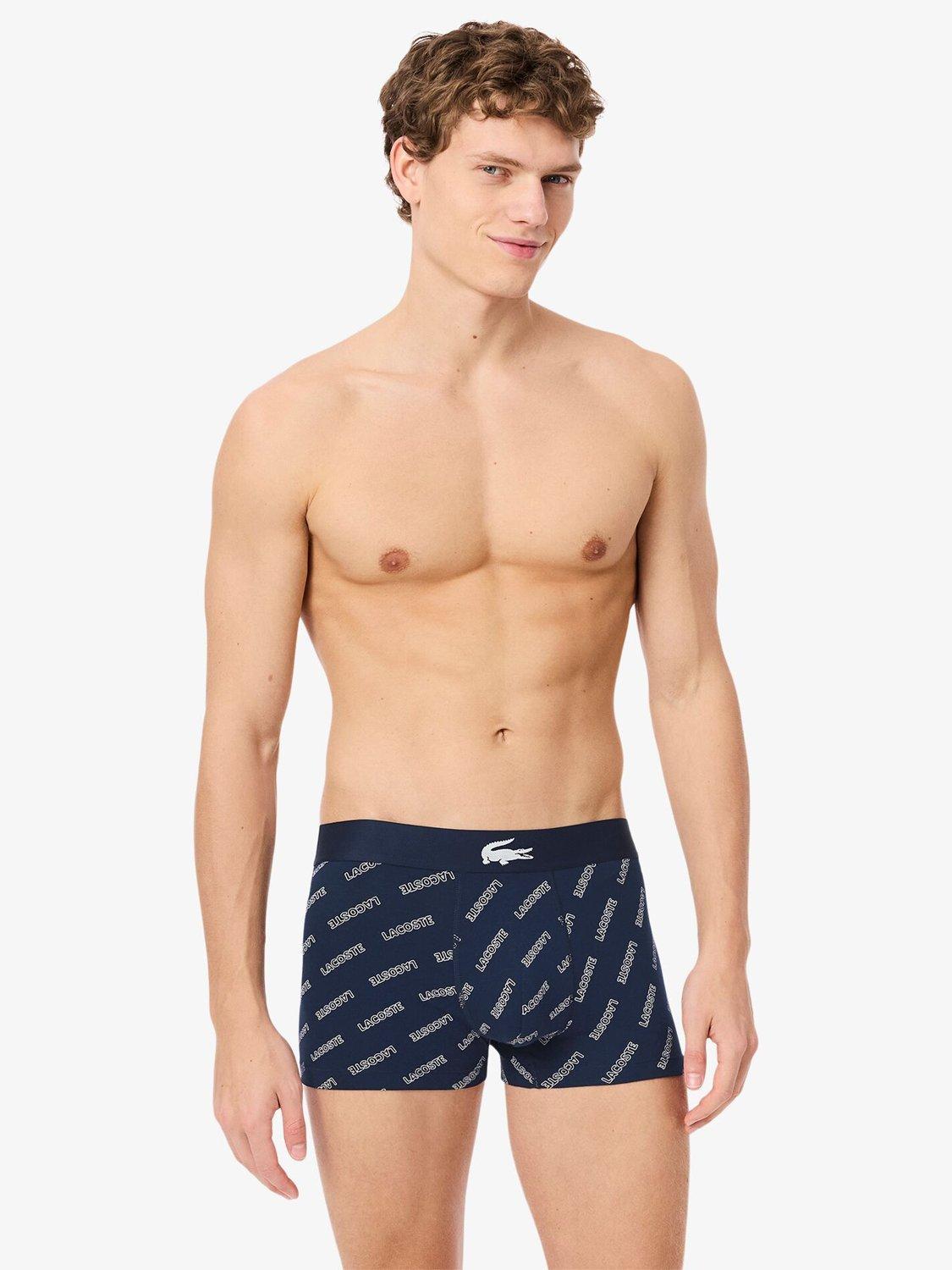 Product image 2 of 6, which shows Lacoste Logo Waistband Trunks, Pack of 3, Blue Navy, S