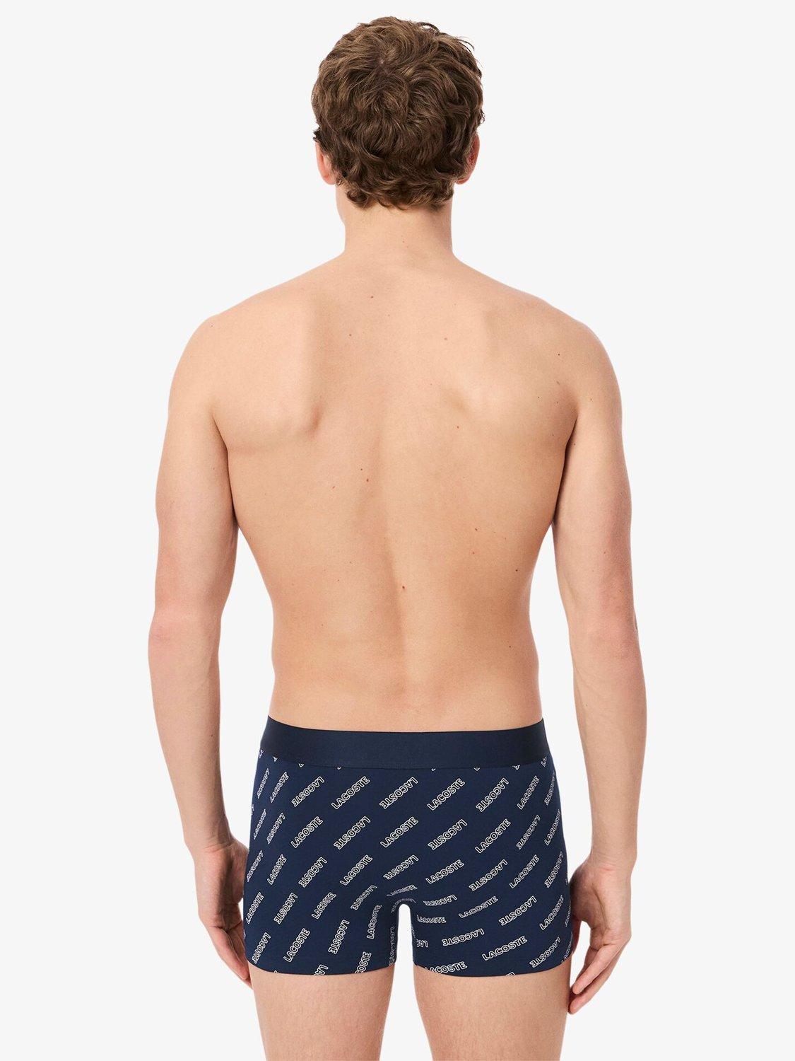 Product image 3 of 6, which shows Lacoste Logo Waistband Trunks, Pack of 3, Blue Navy, S