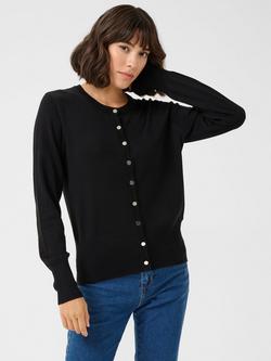 KAFFE Lizza Round Neck Button Cardigan, Black Deep