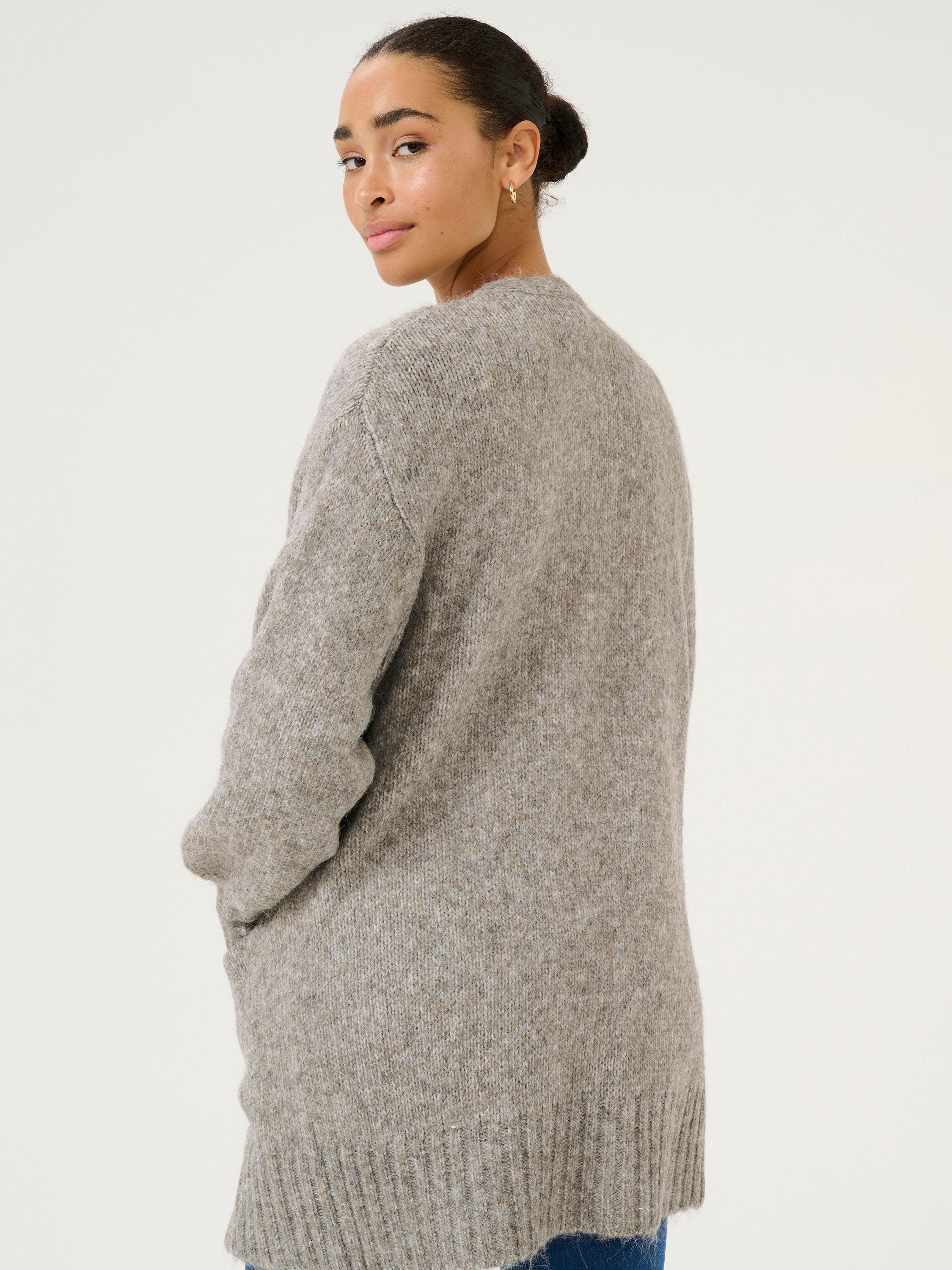 Product image 2 of 6, which shows KAFFE Trina Open Neck Loose Fit Cardigan, Grey Melange, XS