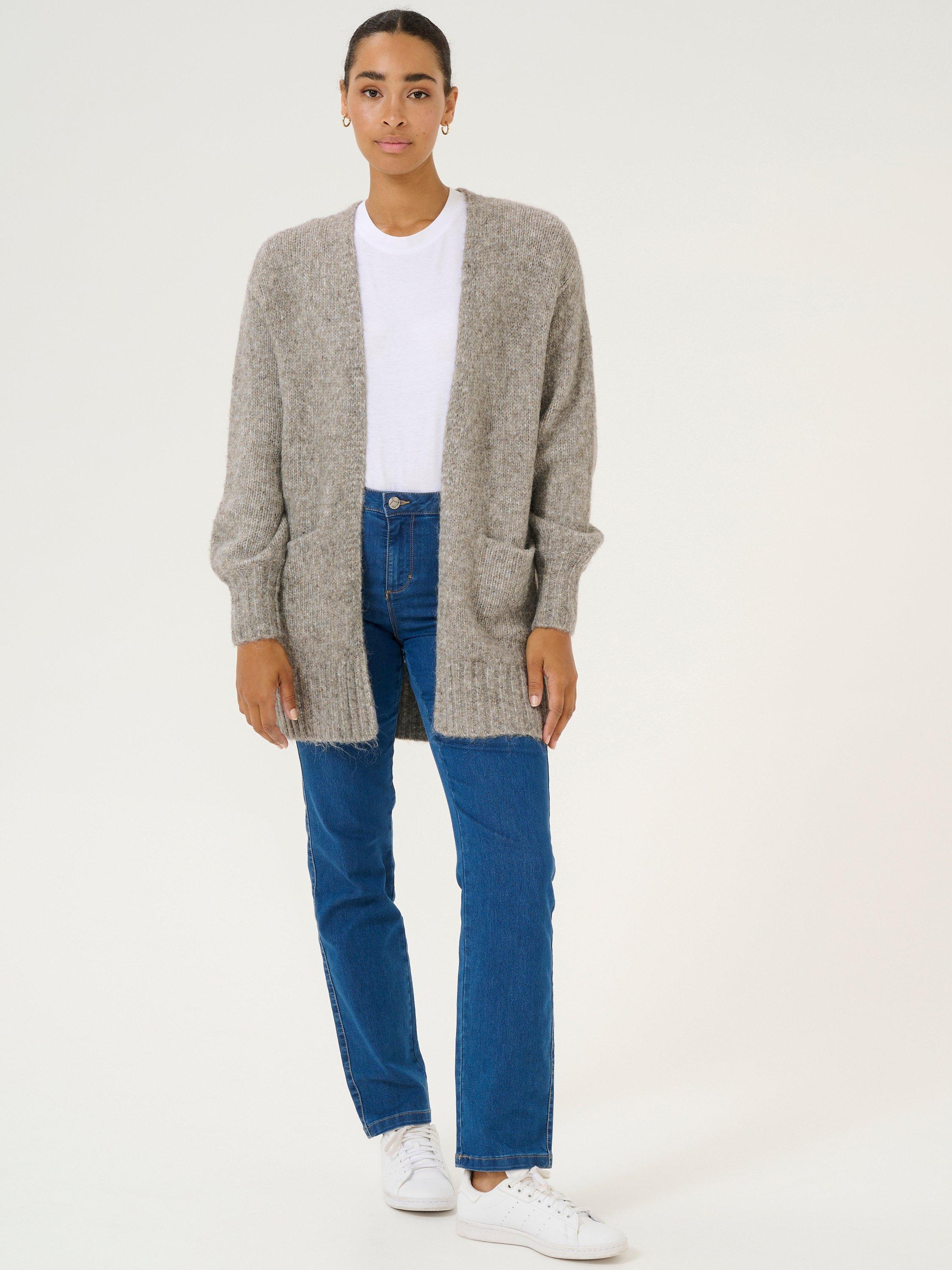 Product image 3 of 6, which shows KAFFE Trina Open Neck Loose Fit Cardigan, Grey Melange, XS