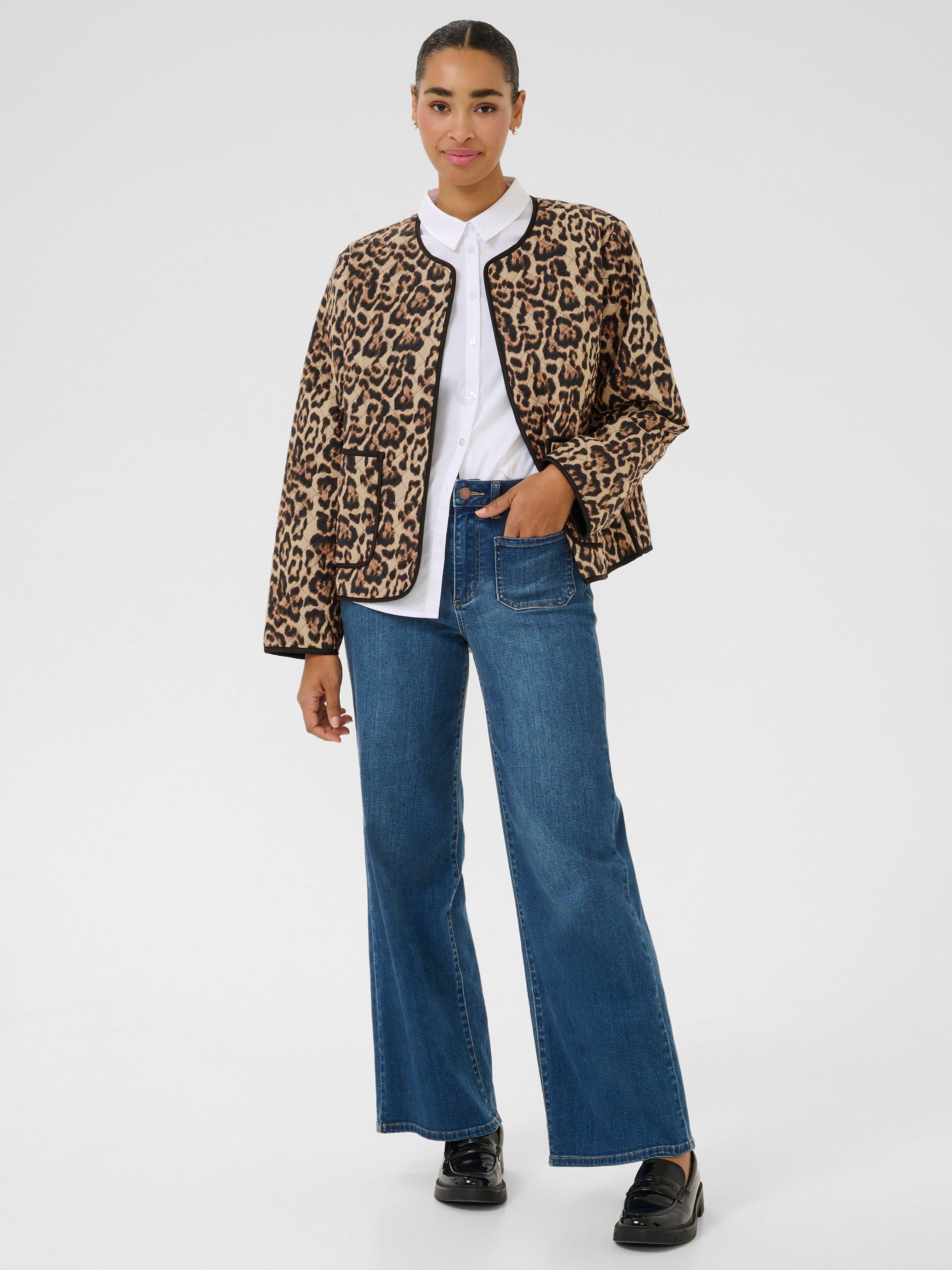 Product image 2 of 2, which shows KAFFE Valia Leopard Print Quilted Jacket, Brown/Multi, 8