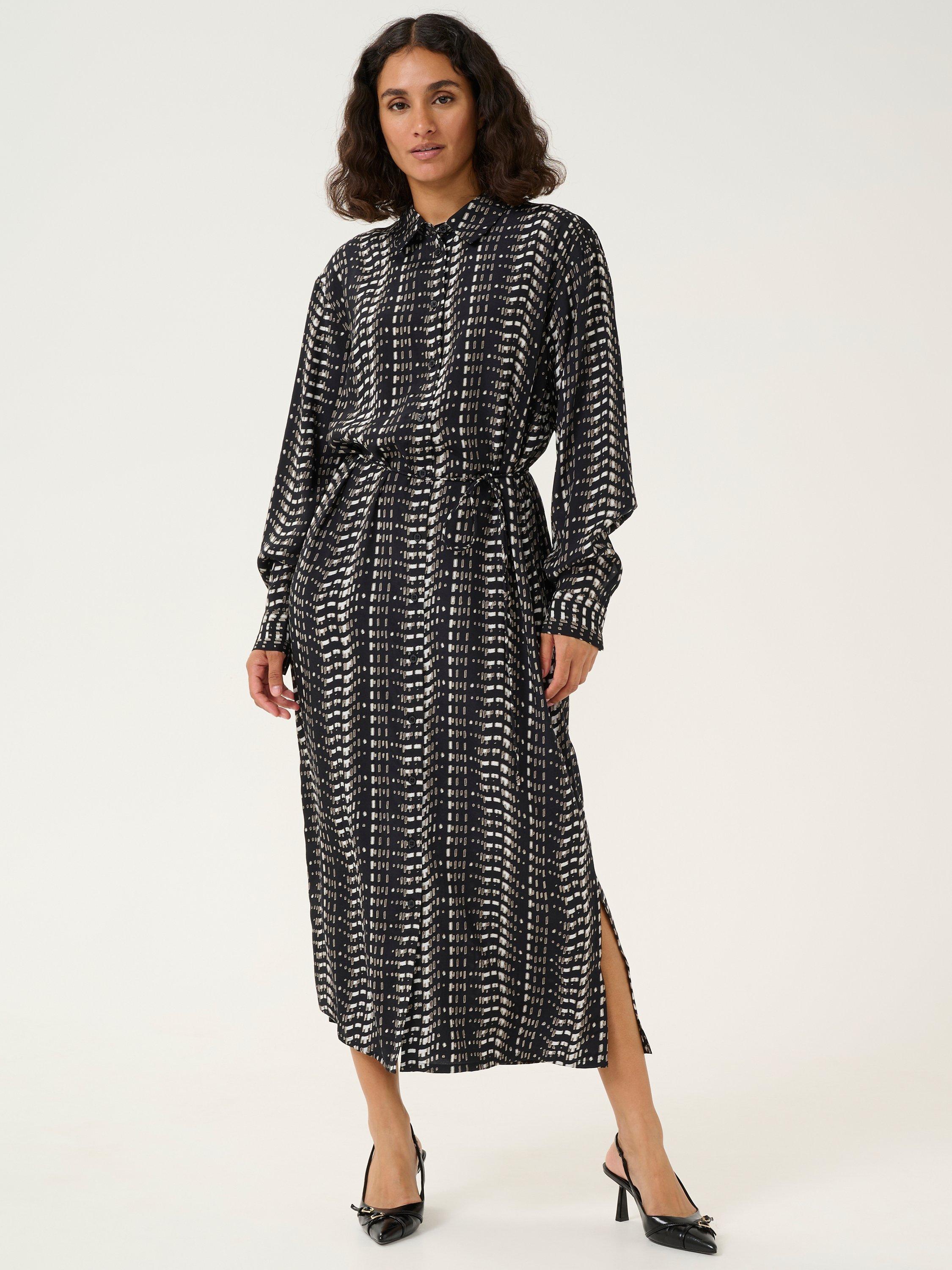 Product image 1 of 4, which shows KAFFE Alice Abstract Shirt Dress, Black/White, 8
