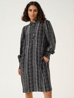 KAFFE Alice Abstract Frill Dress, Black/White, Black/White