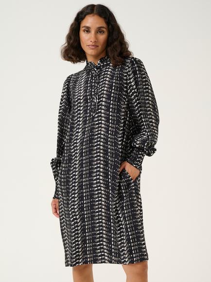 KAFFE Alice Abstract Frill Dress, Black/White, Black/White