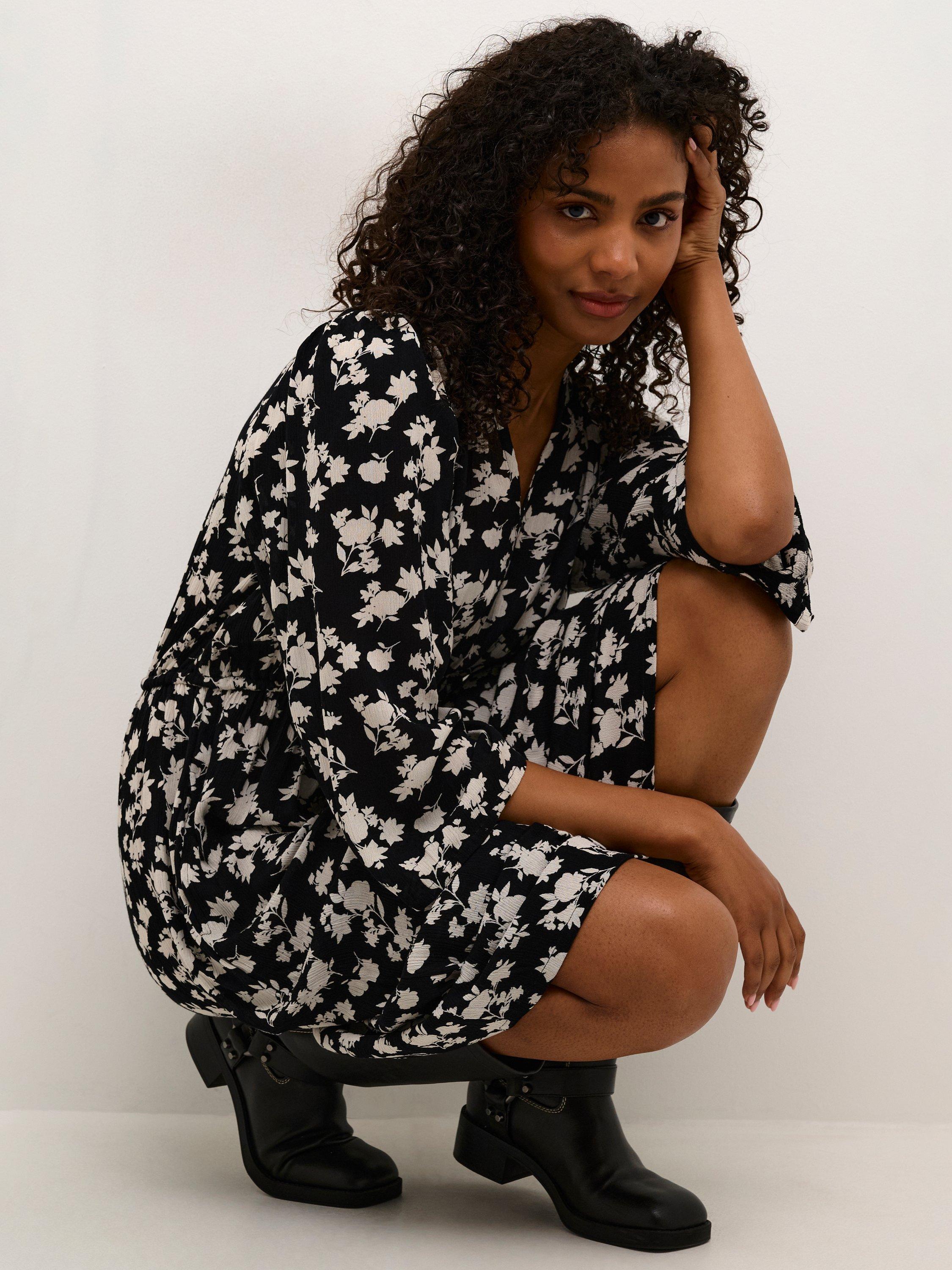 Product image 3 of 5, which shows KAFFE Amber Floral Midi Dress, Black, 8
