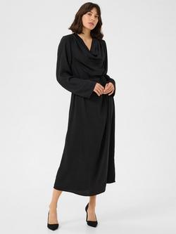 KAFFE Ariel Cowl Neck Sateen Midi Dress, Black, Black