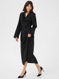 KAFFE Ariel Cowl Neck Sateen Midi Dress, Black - view 2, Black