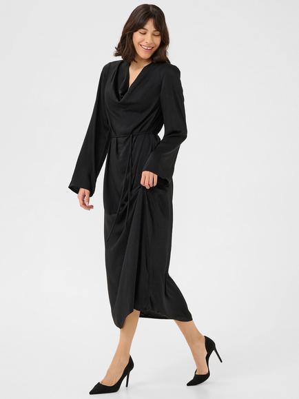 KAFFE Ariel Cowl Neck Sateen Midi Dress, Black - view 2, Black