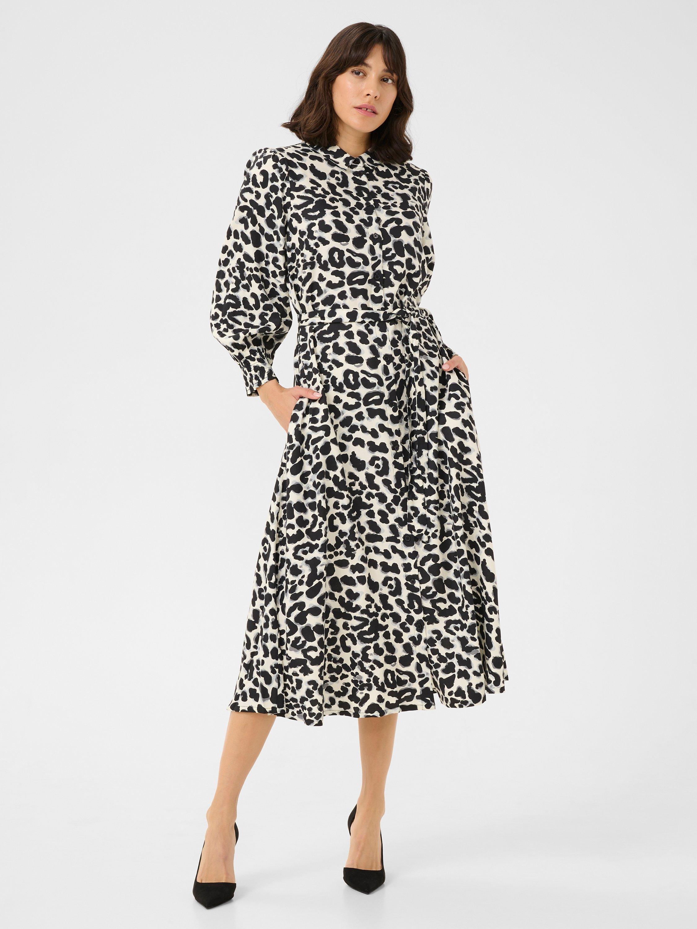 Product image 1 of 4, which shows KAFFE Emina Animal Print Shirt Dress, Grey/Black, 8
