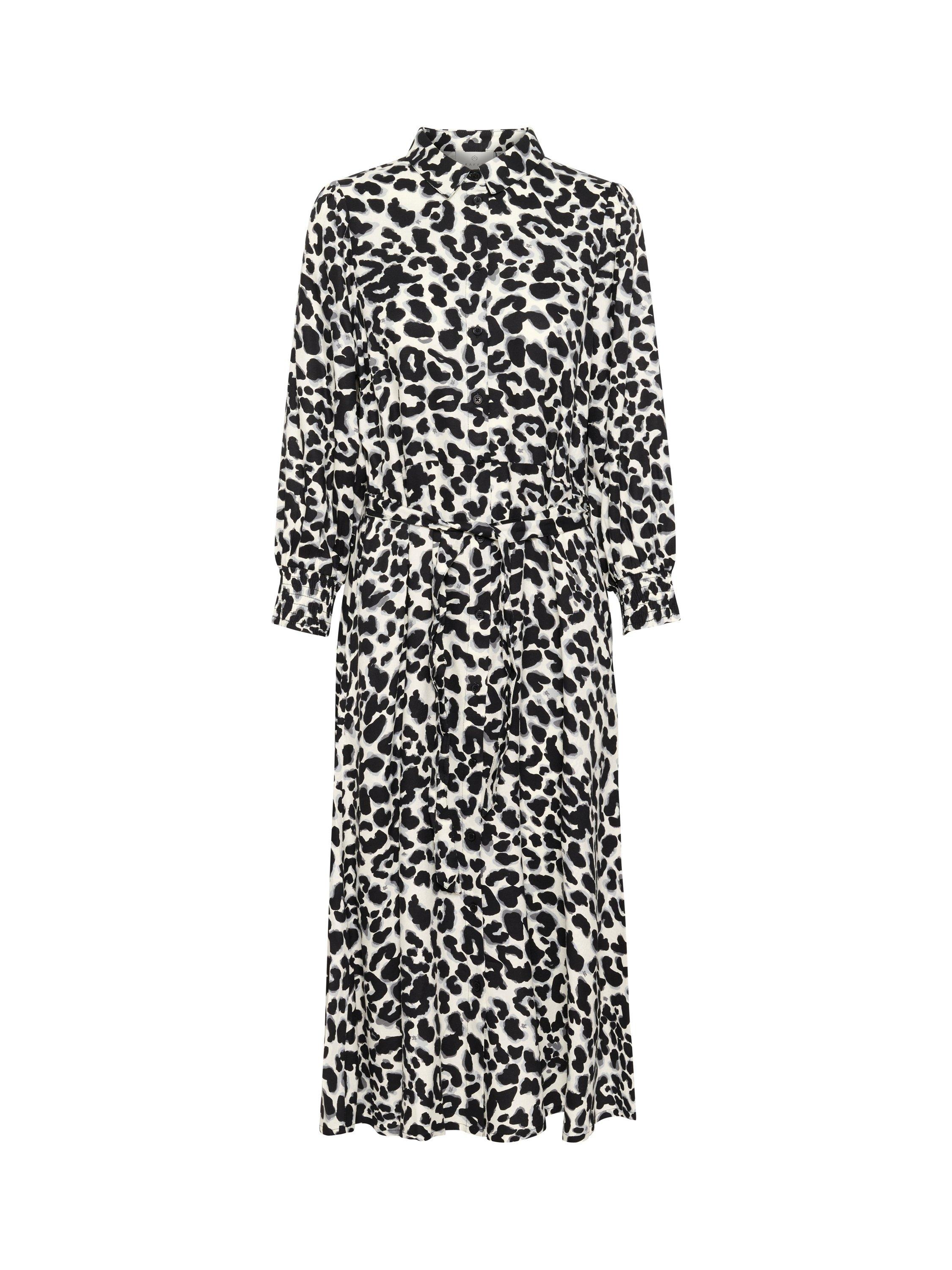 Product image 3 of 4, which shows KAFFE Emina Animal Print Shirt Dress, Grey/Black, 8