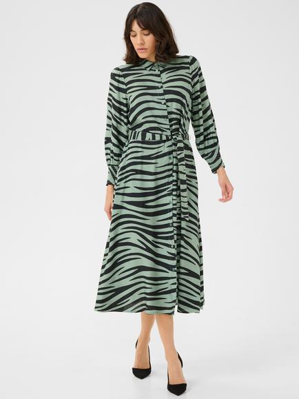 KAFFE Emine Olga Animal Print Midi Dress, Green/Black
