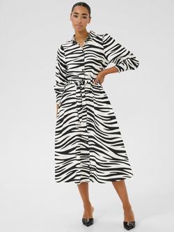 KAFFE Emine Olga Animal Print Midi Dress, White/Black