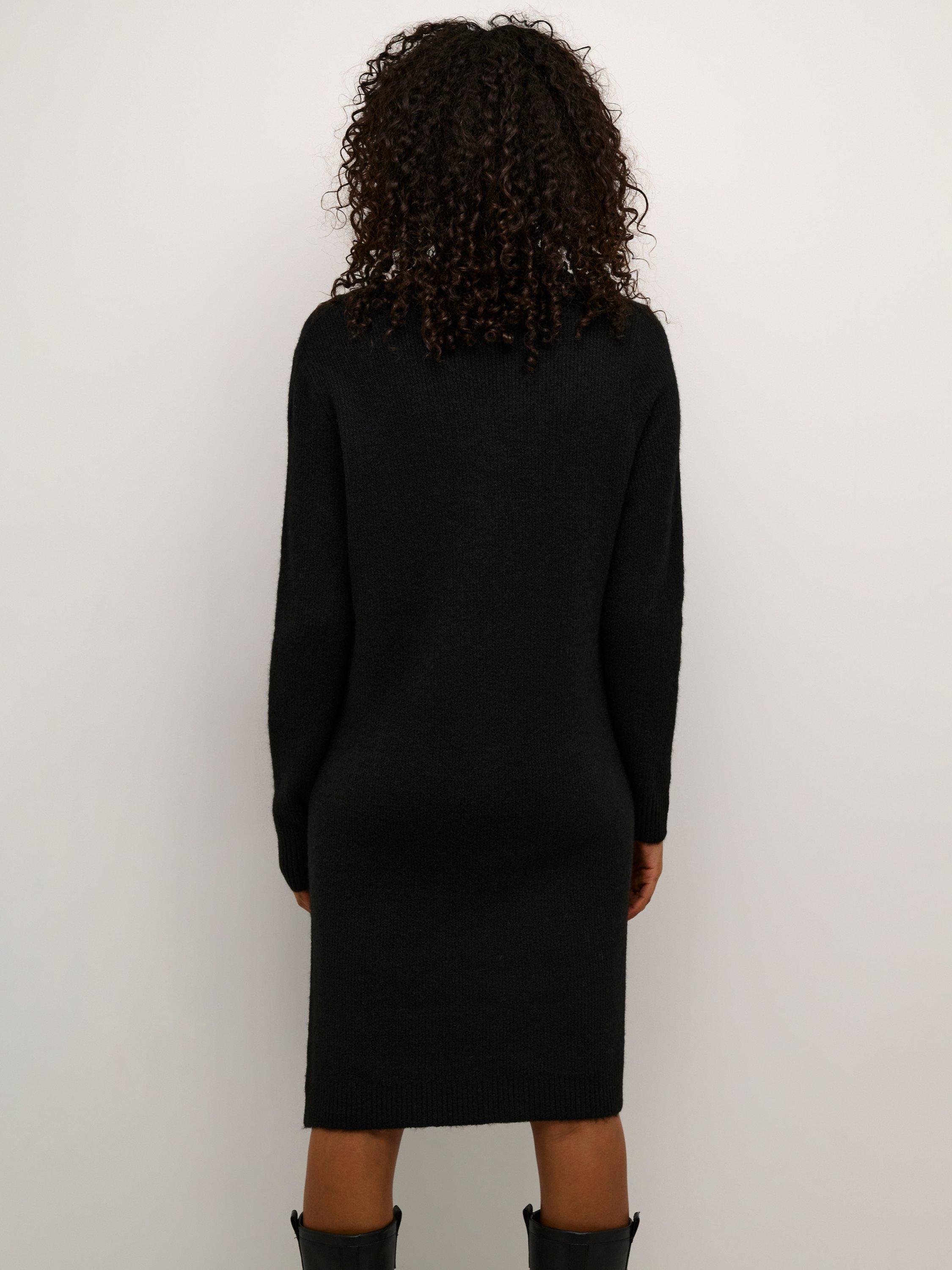 Product image 2 of 6, which shows KAFFE Juno V-Neck Knit Knee Length Dress, Black Deep, XS