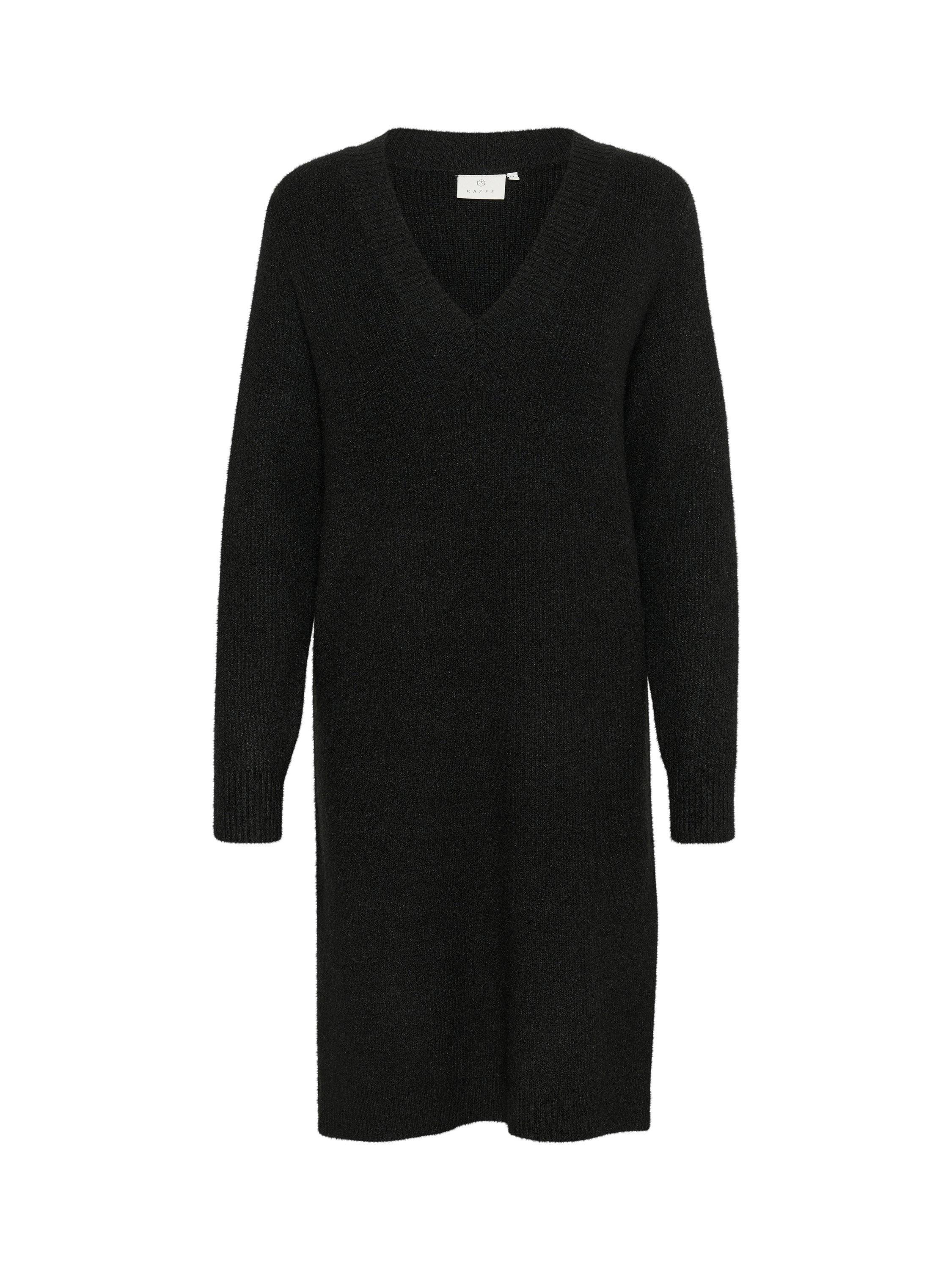 Product image 5 of 6, which shows KAFFE Juno V-Neck Knit Knee Length Dress, Black Deep, XS