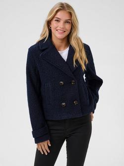KAFFE Anne Teddy Double Breasted Jacket, Midnight Marine