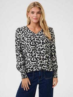 KAFFE Alice Animal Print Top, Black/White, Black/White