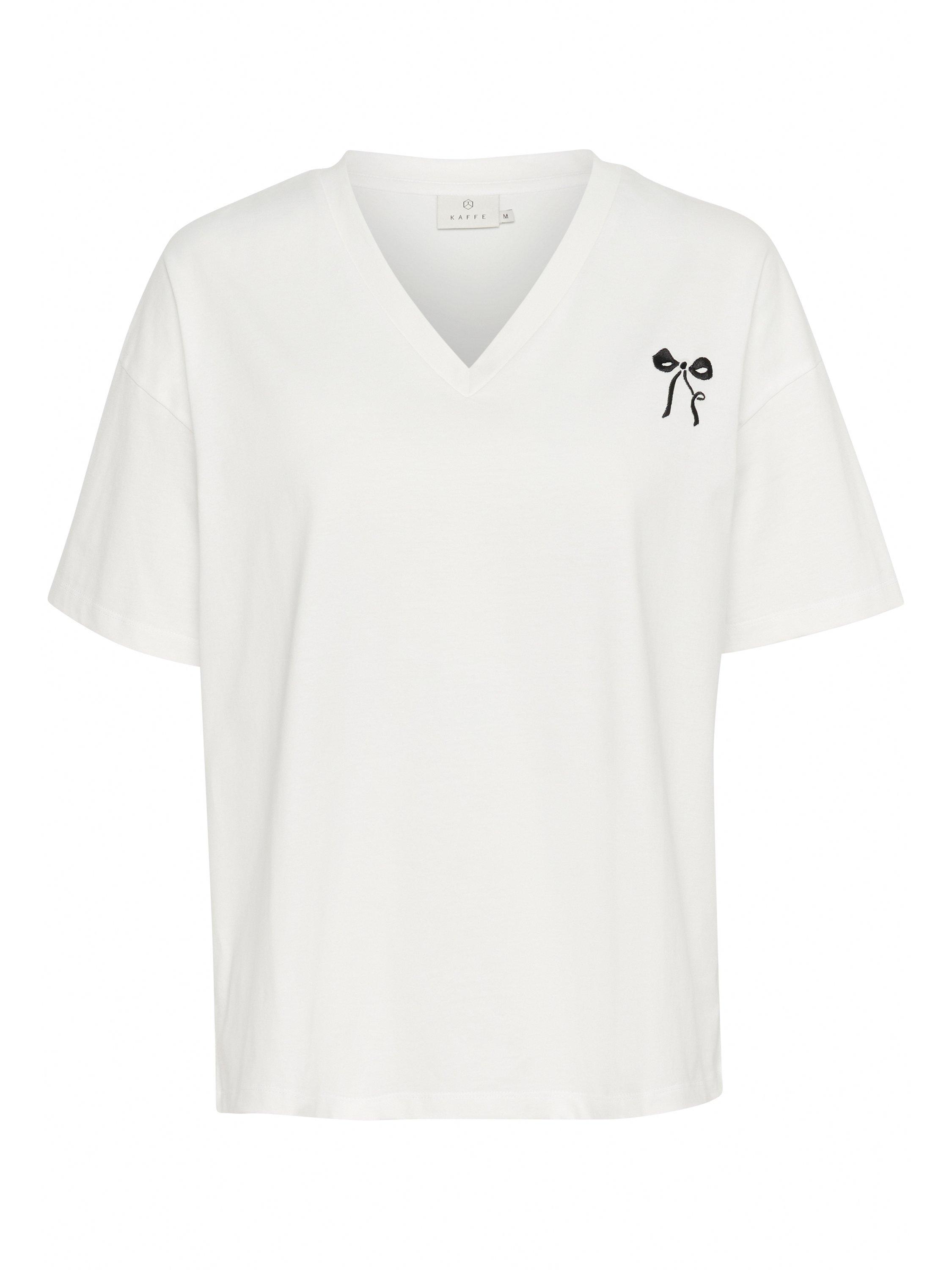 Product image 5 of 6, which shows KAFFE KAbowie Organic Cotton V-Neck T-Shirt, Chalk, XS