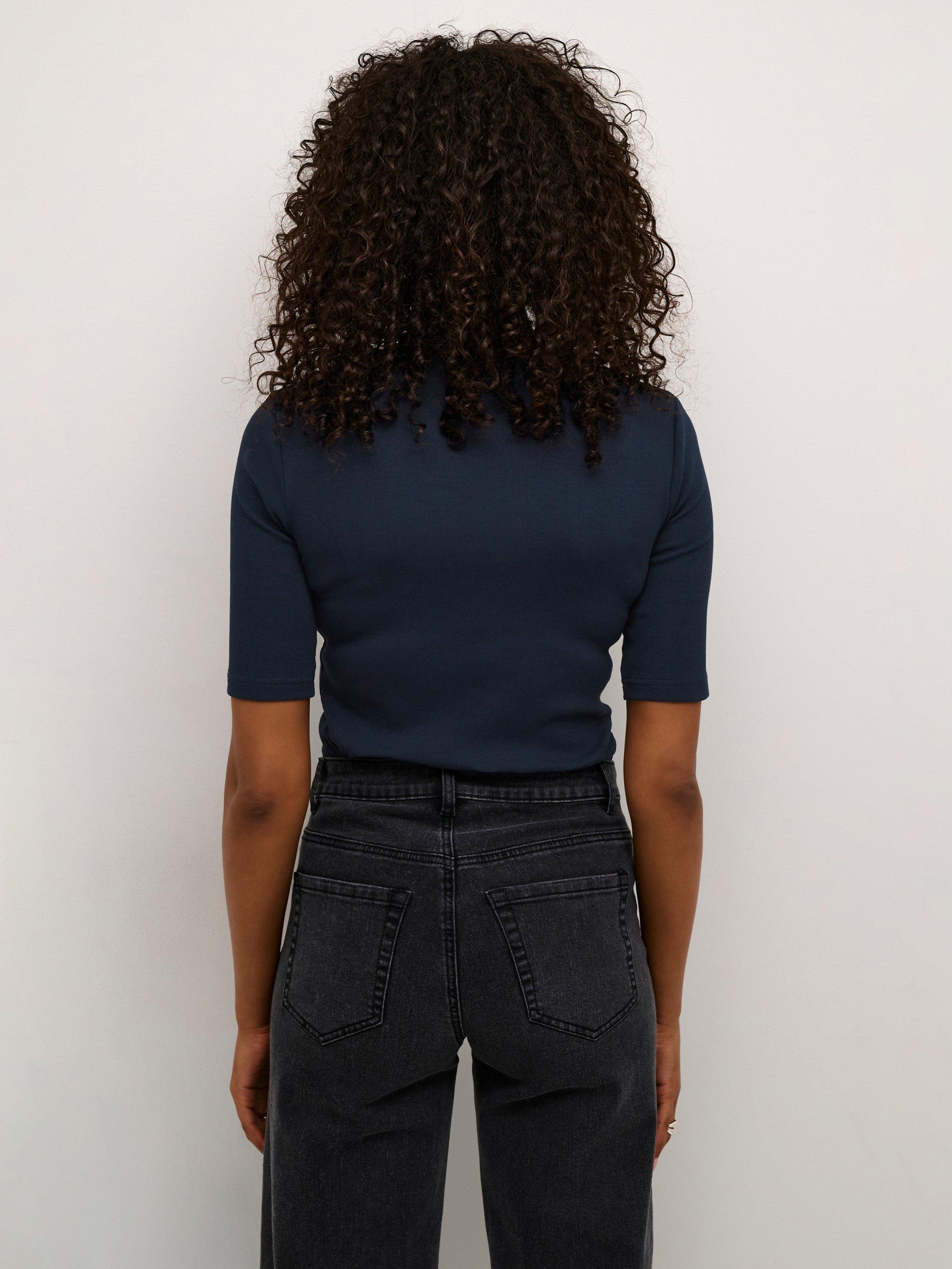 Product image 2 of 6, which shows KAFFE Carna Rib Jersey Top, Midnight Marine, XS