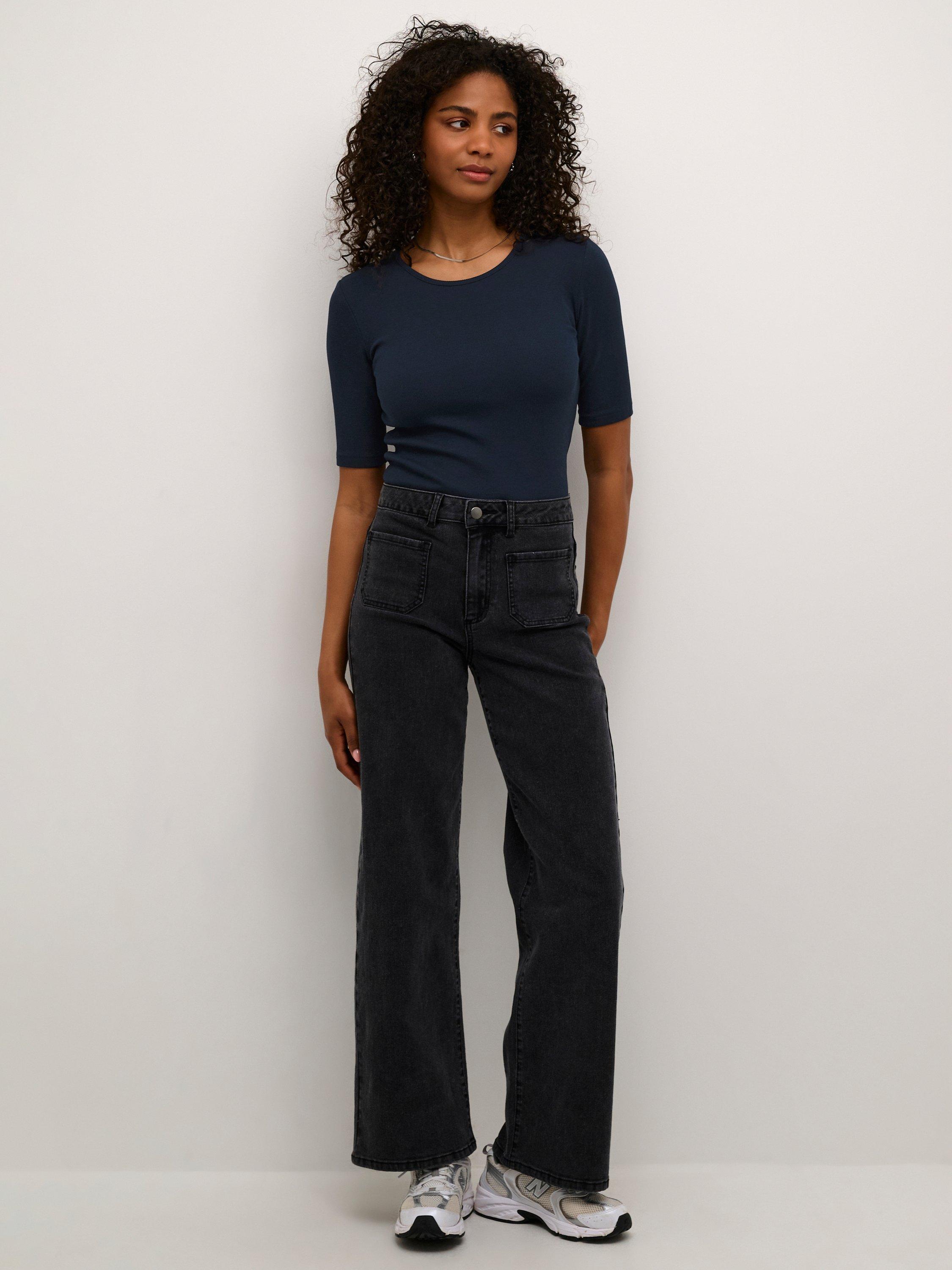 Product image 3 of 6, which shows KAFFE Carna Rib Jersey Top, Midnight Marine, XS