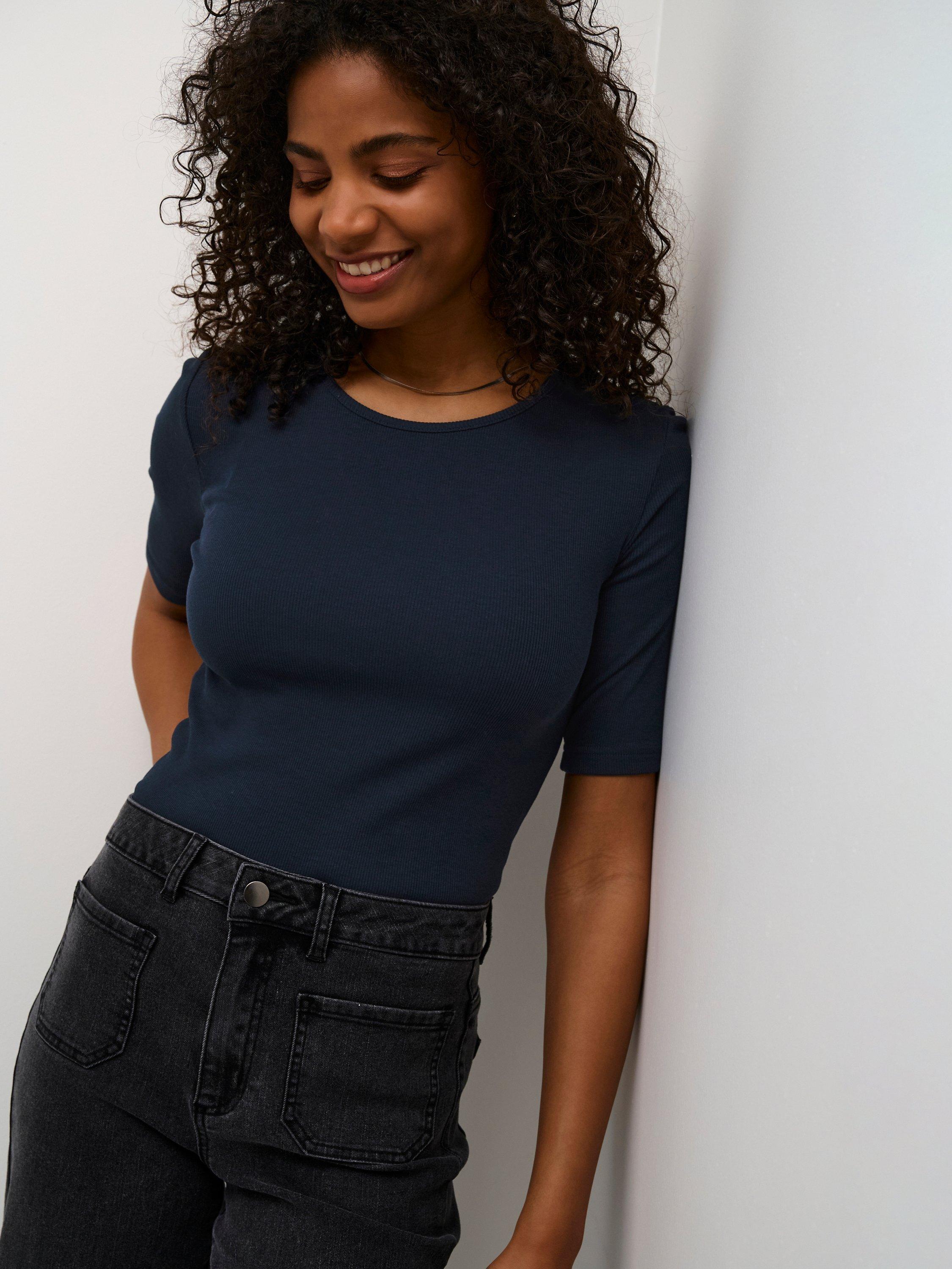 Product image 4 of 6, which shows KAFFE Carna Rib Jersey Top, Midnight Marine, XS