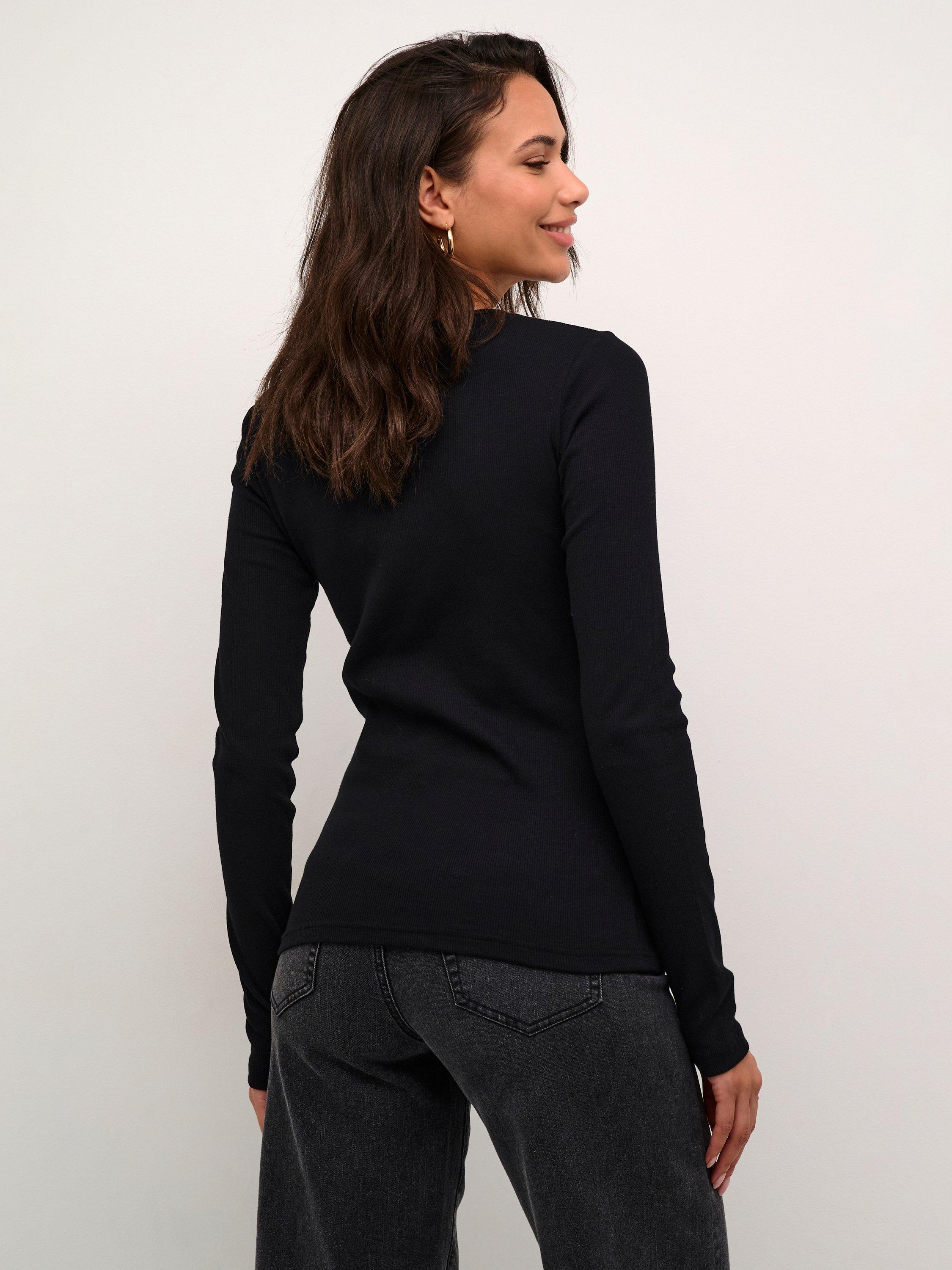 Product image 2 of 6, which shows KAFFE Carna Long Sleeve Slim Fit T-Shirt, Black Deep, XS