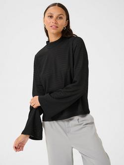 KAFFE Debra Sheer Stripe High Neck T-Shirt, Black Deep, Black Deep