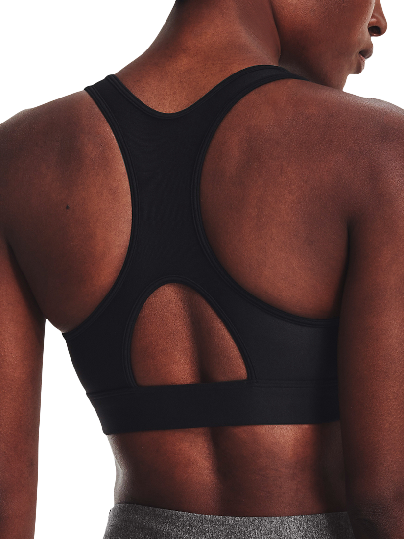 Product image 2 of 6, which shows Under Armour HeatGear® Mid Padless Sports Bra, Black / White, XS