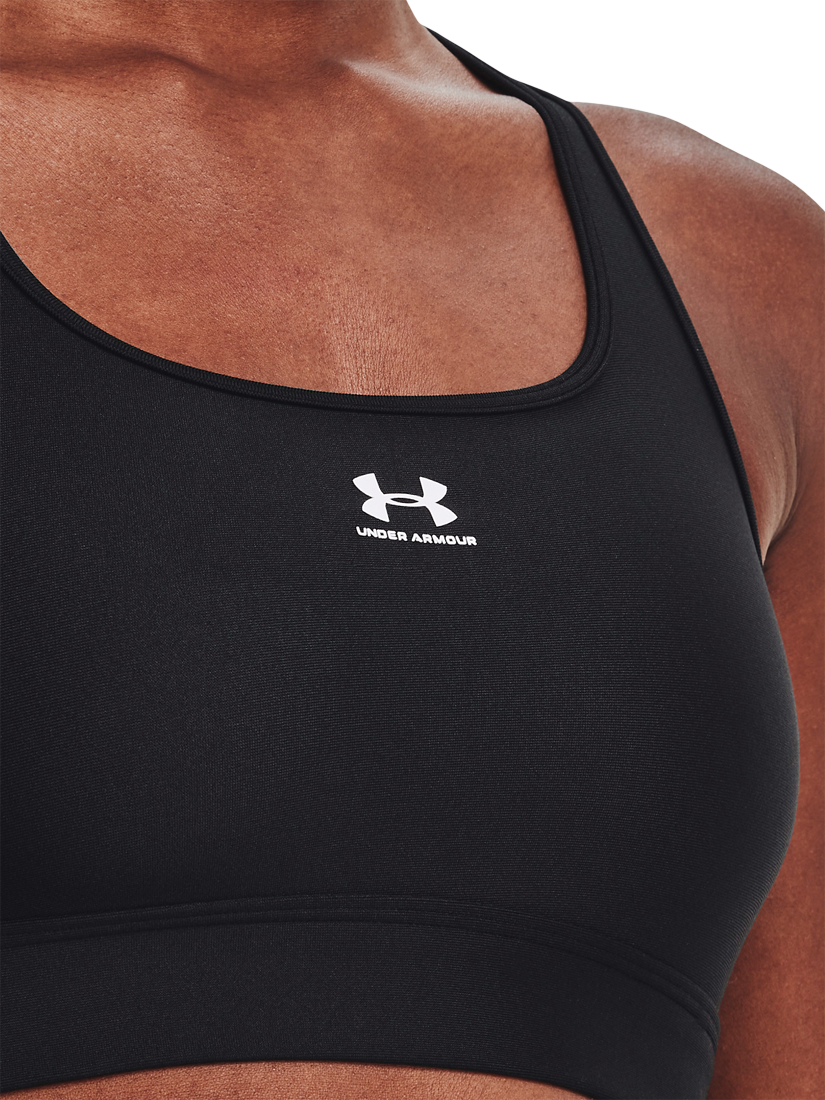 Product image 3 of 6, which shows Under Armour HeatGear® Mid Padless Sports Bra, Black / White, XS