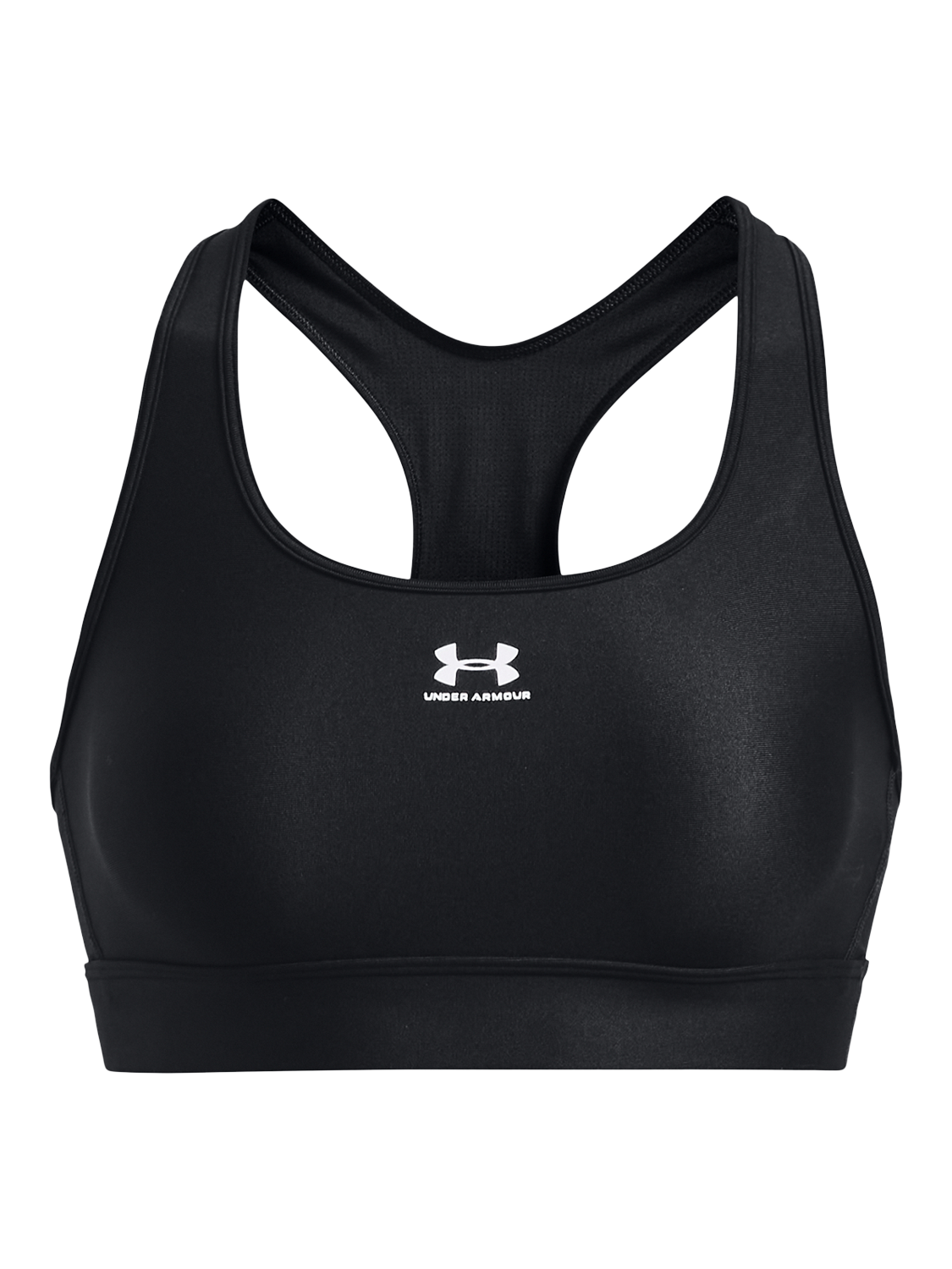 Product image 5 of 6, which shows Under Armour HeatGear® Mid Padless Sports Bra, Black / White, XS