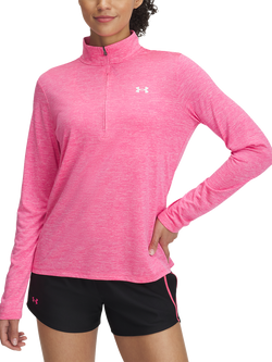 Under Armour Tech 1/2 Zip Long Sleeve Top, Pink / White, Pink / White